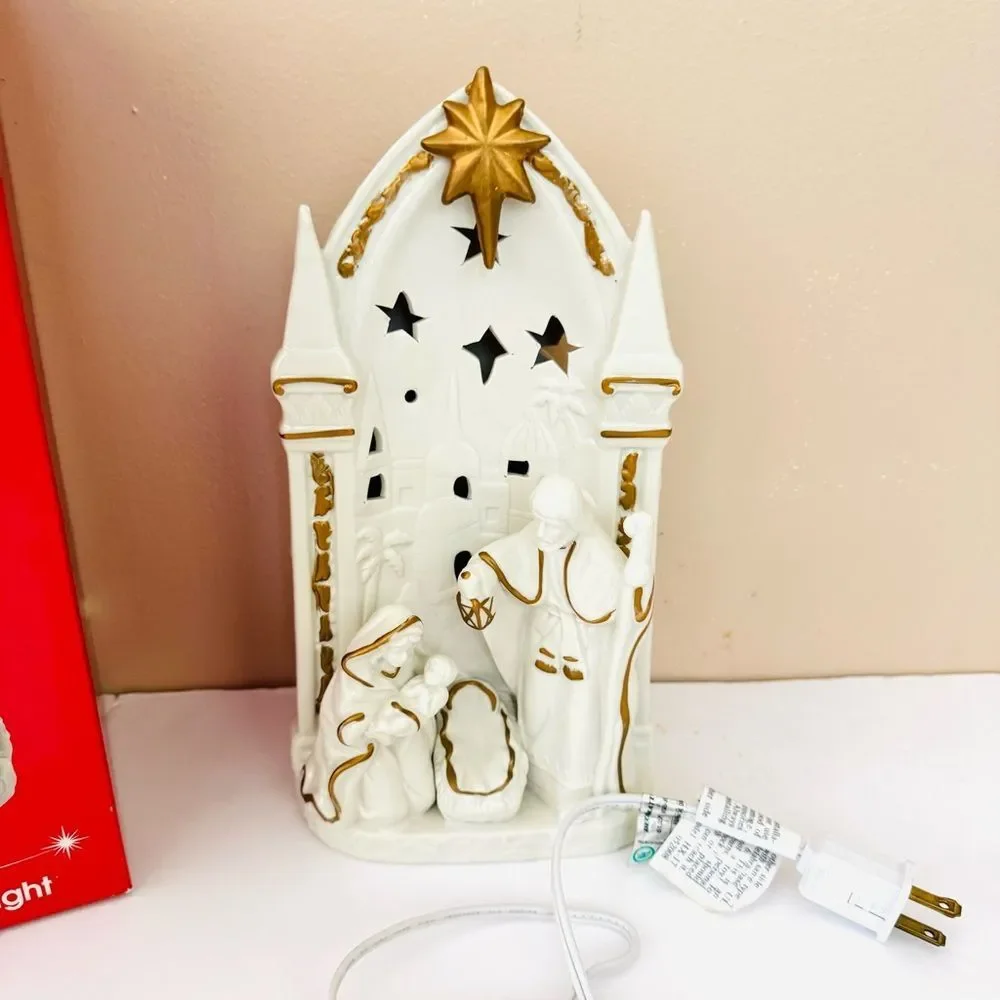 Porcelain Nativity With Gold Accents